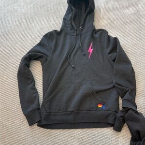 Aviator Nation Black Hoodie with Pink Lightning Bolt